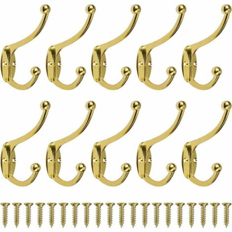 10pcs Rétro Crochet Patère Porte Manteau Mural Vintage Crochet de Porte Métal pour Salle de Bain Cuisine Chambre Entrée Or - Doré (1/5)