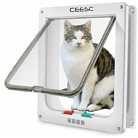 3 Taille 4 Positions Chatière Chat Chien Serrure Verrouillable Rabat Porte Trappe pour Animaux de Compagnie (XL: 25 5.527.7cm , blanche)