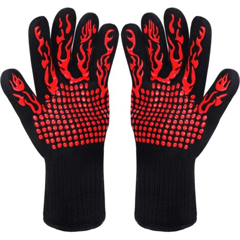 Gants de Barbecue,Gants de Cuisine,Gants de Four Antidérapants en Silicone Anti-Chaleur Jusqu'à 800°C Certifié EN407,Gants Silicone BBQ pour Le Soudage de Cuisson Cuisson (Rouge) (1/5)
