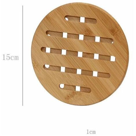 2 maniques de table à manger, dessous de verre ronds, sets de table anti-brûlure et antidérapants, coussinets d'isolation thermique en bambou épais (petit rond 15 cm) (1/3)