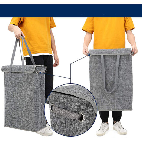 Panier à linge fin avec couvercle, panier à linge haut et fin avec poignées, doublure imperméable (1/5)