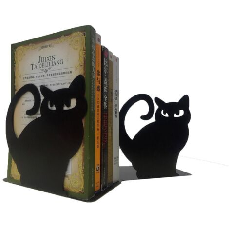 1 paire de serre-livres décoratifs chat persan en métal noir (1/5)