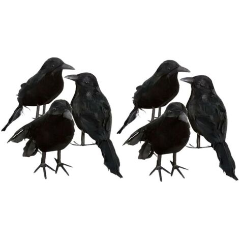 6 x corbeau décoratif d'Halloween corbeau artificiel avec plumes d'oiseau noir (1/5)
