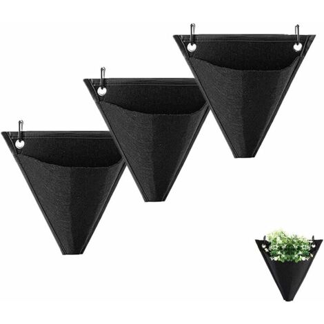 Sac à Plantes Murale de Jardin, 3 Pièces  Poche de Plantation Vertical, avec Croche(Noir) (1/4)