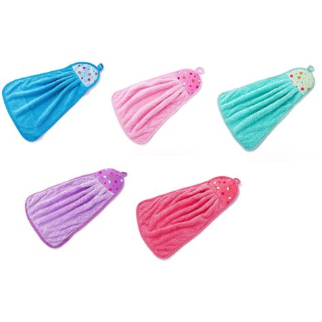 Lot de 5 essuie-Mains Doux pour Cuisine ou Salle de Bain, Serviette en Polaire Corail Qui Peut être Suspendue pour Un séchage Rapide, Forte capacité d'absorption d'eau (1/5)
