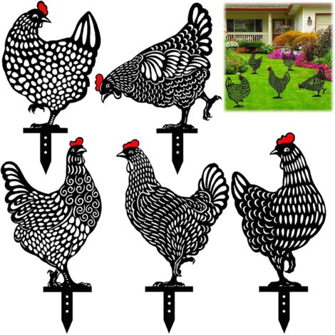 5pcs décoration de poulet de jardin, poule réaliste, art de la ferme de poulet, décoration de jardin réaliste en acrylique creux carte de poulet noir, décorations de pelouse en plein air (1/5)