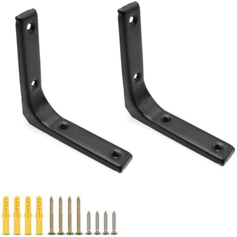 Support Équerre,2 Pcs Support Équerre Étagere Noir L À Angle Droit Bracket pour Salon Cuisine Chambre Salle de Bain D'étude,Noir (1/4)
