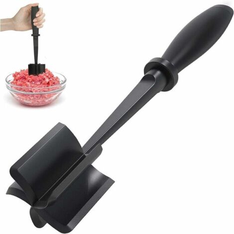 Hachoir À Viande en Abs De Qualité Hachoir À Hamburger Masher De Boeuf Presse Purée, Noir Hachoir À Viande Résistant À La Chaleur pour Remuer Et Hacher La Viande Hachée Pendant La Friture (1/5)