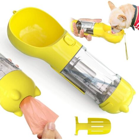 300ml Gourde pour Chien,3 en 1 Portable Bouteille d'eau pour Chien avec Pelle à Merde et Sac à Ordures,Animaux Boire Bouteille pour Voyage,Marche (Jaune) (1/5)