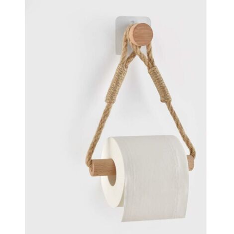 Auto Adhésif Support pour Rouleau de Papier Toilette, Porte-Papier Salle de Bain Support de Rouleau de Serviette Toilette Corde en Bois Anneau De Serviette Rustic (1/5)