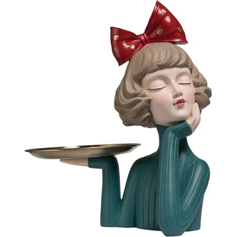 Statue Decoration Interieur, 33 cm Nordique Résine Statue Plateau Fille Bowknot Figurine Ornements pour Salon Décor À La Maison Accessoires Bureau Table Sculpture Artisanat (1/5)