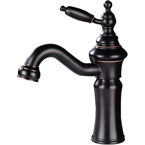 Mitigeur de lavabo de salle de bain en bronze huilé à poignée unique (1/5)