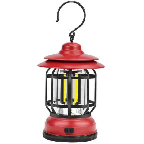 Lampe de camping rétro suspendue avec crochet (pile non incluse) rouge (1/5)
