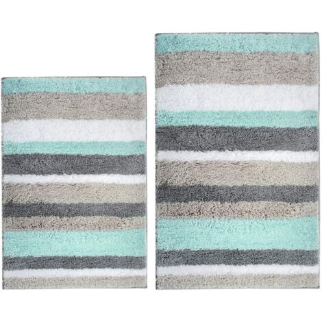 Ensemble de Tapis de Bain de 2 pièces en Microfibre Tapis de Douche Super Absorbant Antidérapant Lavable en Machine pour Salle de Bain(45X65+50X80cm,Vert/Gris) (1/5)
