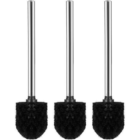 Brosse WC 3pcs Plastique Brosses de Toilette avec Acier Inoxydable Poignée (Noir + Argent) (1/5)