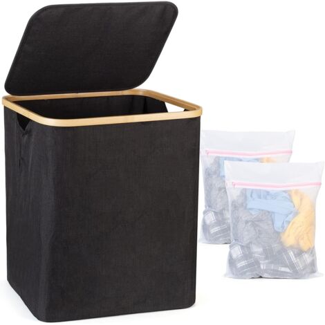 Panier à linge en bambou avec couvercle amovible Panier à linge Panier à linge Panier à linge Panier à linge Panier à linge Grand panier à linge pliable Laundry Baskets 60 l (1/5)