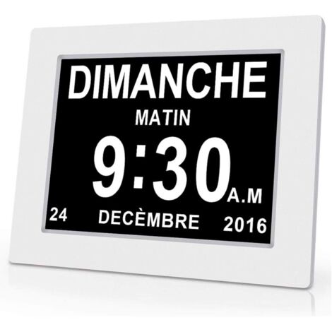 8" LCD Horloge Numérique Calendrier avec Date, Jour Et Heure Horloge Alzheimer C'est pour Les Parents, Grands-Parents Et Enfants-White (1/5)