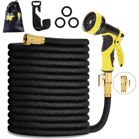 Tuyau d'arrosage 50ft 15m Tube Le Plus Fort avec unpistolet de 9 Fonctions connecteur Solide en Laiton 【Longueur rétractée 17ft】(50ft) (1/5)