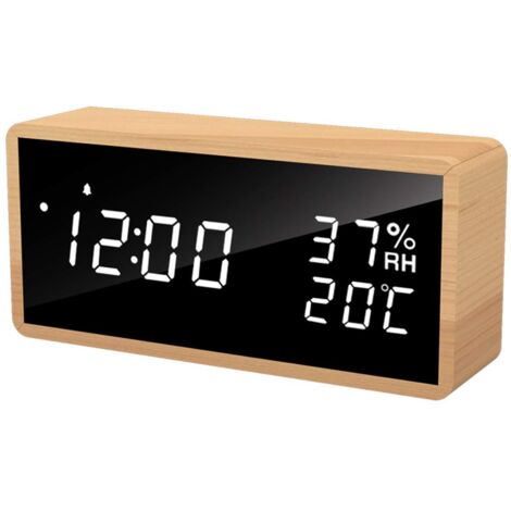 Réveil numérique en bois, horloge numérique avec 3 réglages d'alarme, alarme électronique alimentée par USB (1/5)