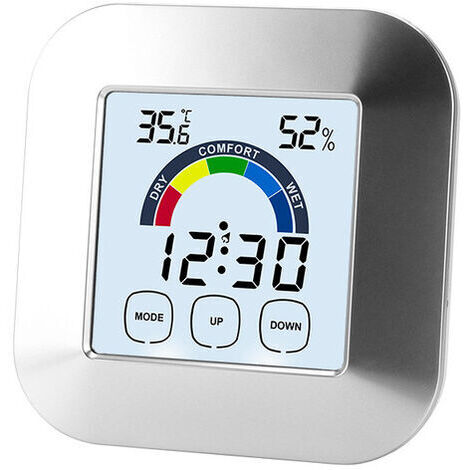 Horloge , écran LCD Tactile intérieur Thermomètre Hygromètre Réveil électrique Horloge météo 1 pcs (3.3x3.3in) (1/5)