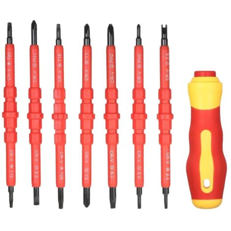 Jeu de Tournevis, Tournevis Électricien, Isolés Tournevis, Screwdriver Insulated Avec Poignée, Tournevis Isolant Magnétique Interchangeable, Kit d'Outils de Réparation (1/5)