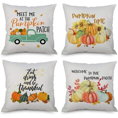 4 Housses de coussin Happy Halloween Décorations d'automne Oreiller citrouille décoratif, 18 x 18 pouces (1/5)