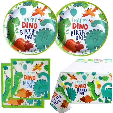 Fournitures de fête d'anniversaire de dinosaure, 20 assiettes 20 serviettes + nappe (1/5)