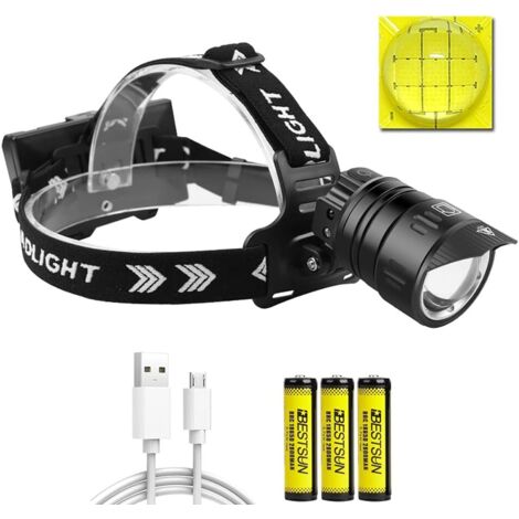 Lampe Frontale Super Brillante 10000 Lumens, Lampe frontale XHP90.2 Rechargeable USB avec Capteur de Mouvement, 3 Modes D'éclairage, Zoomable pour Chasse, Camping, Pêche, Randonnée (1/5)