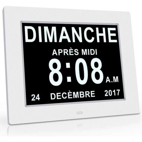Horloge Calendrier - Alarme - Auto Dimming pour Les personnes âgées / les enfants - Blanc (1/4)