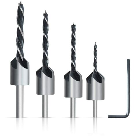 4 pcs Mèche à Bois Hélicoïdal HSS et acier 45 embouts à fraiser pour vis à mortaise dans le travail du bois