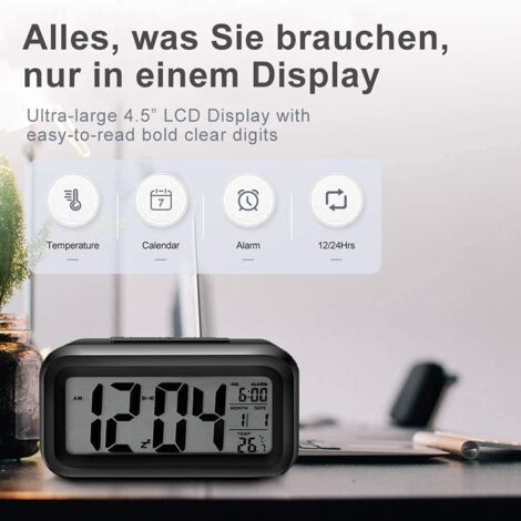 Digital Alarm Clock, LED Digital Clock with Temperature Display, Portable Mirror Alarm with 2 Alarms, Battery Operated, Light Control (1/5)
