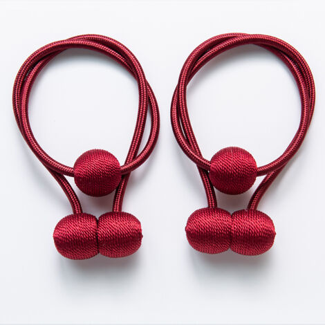 Ensemble de 2 attaches de rideau, attache de rideau magnétique boucle de cravate de rideau tressée magnétique pour la décoration de bureau à domicile (rouge) (1/5)
