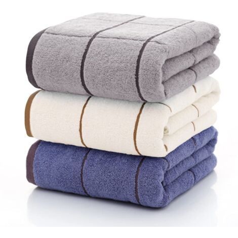 Lot de 3 serviettes de bain - Bleu et Gris et blanc - 100 % coton - 70140 (1/5)