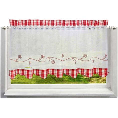 Rideau Brise-bise en Fils de Coton Imitation Joint Tissu - 1 Panneau (HauteurxLargeur/30x90cm, Rouge) (1/3)