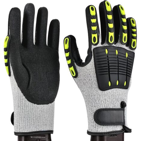 Gants de travail Gants de mécanicien résistants aux coupures Protection contre les coupures de niveau 5 Gants anti-vibrations résistants à l'abrasion pour la construction de jardin Large, L,25.5CM