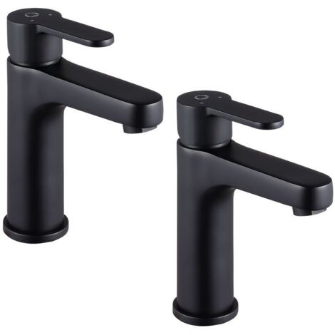 2 PCS Robinet Mitigeur Lavabo Elegant,Mitigeur Salle Bain L'eau Froid et Chaud,Robinet Lavabo Salle de Bain Noir 112MM LENIS-B - Noir (1/5)