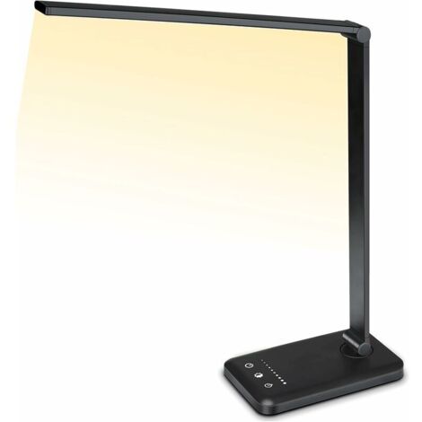 Lampe de bureau LED, lampe de bureau réglable, 5 modes d'éclairage, 10 niveaux de luminosité, contrôle tactile, lampe de bureau pliable avec port de charge USB, noir (1/5)