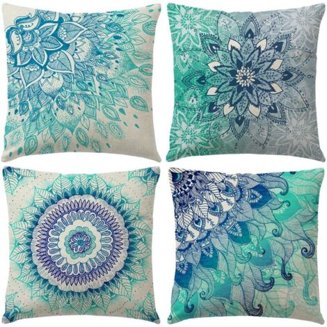 4 pièces taie d'oreiller indien taie d'oreiller coton lin jeter taies d'oreiller 45x45 cm (1/5)