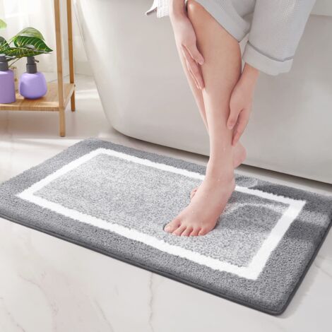 Tapis de bain doux en microfibre 40 x 60 cm, tapis de salle de bain antidérapant lavable en machine, tapis de bain absorbant l'eau de douche tapis de sol durable (gris) (1/5)