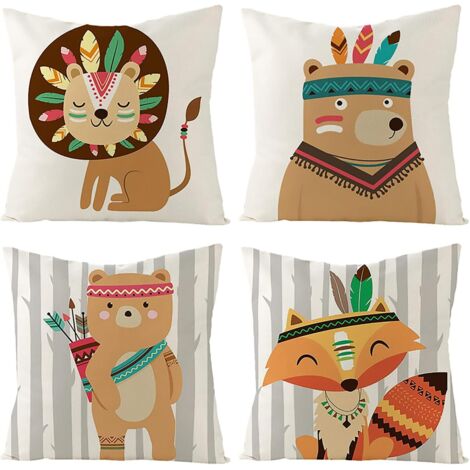 Housse de coussin 45 x 45 cm animaux lin housses de coussin jeter oreiller housse de coussin ensemble taie d'oreiller, 4 pièces (1/5)