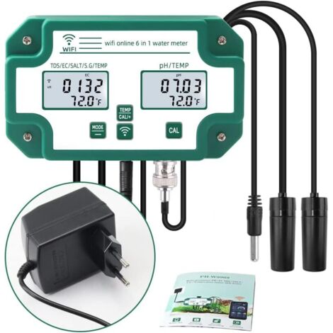 Testeur de qualité de eau 6 en 1 WiFi Multi-paramètres Moniteur de qualité de eau numérique (1/5)