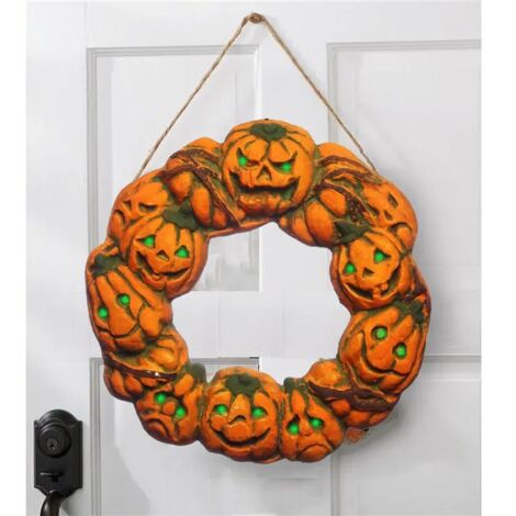Halloween Spooky Wreath LED Lantern LED Pumpkin Light Door Hanger Home Decor (1/5)