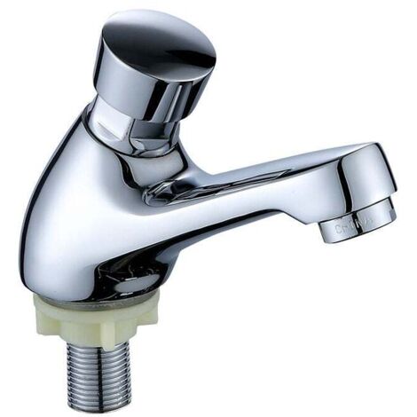 Robinet à écoulement temporisé Lavabo Robinet chromé Fermeture automatique Économie d'eau (1pcs) (1/5)