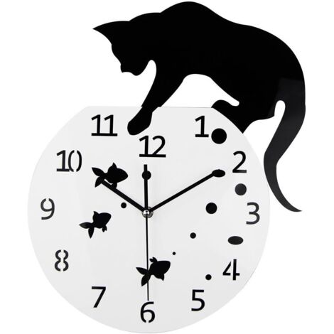 Fishbowl Horloge Chat Horloge Murale Créative Horloge Murale Maison DIY Décoration Chat sur Horloge Salon Miroir 3D Wall Design (1/5)