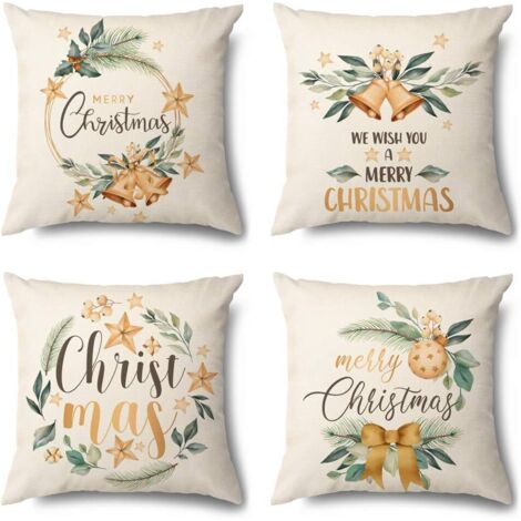 décoration de Noël Ensemble de 4 housses de coussin de Noël, coussins décoratifs, coussins de canapé, pour salon, bureau, extérieur, café, 45 x 45 cm cadeau de Noël (1/5)