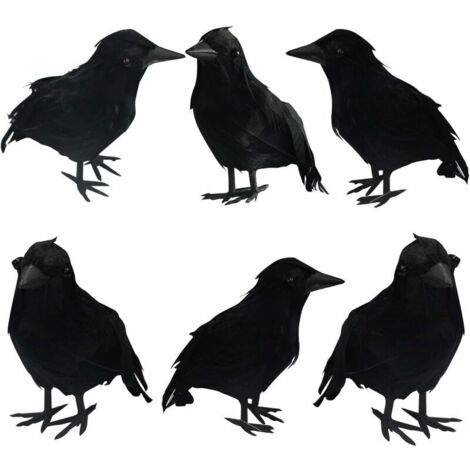 Corbeaux À Plumes Noires D'Halloween, Paquet De 6 Oiseaux De Décoration D'Halloween Avec De Vraies Plumes (1/5)