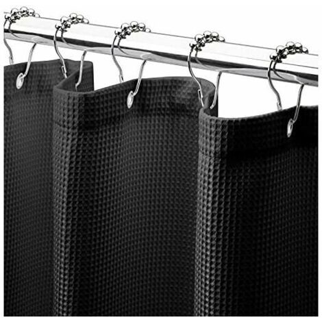 Rideau de douche gaufré 180 x 210 cm, rideaux de douche en tissu résistant avec tissage gaufré Rideaux de douche de salle de bain de qualité hôtelière (noir) (1/5)