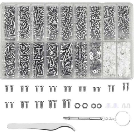 Kit de Réparation Lunettes 1000 Pièces Mini Tournevis Pince à Épiler Vis Écrous Assortiment (1/4)