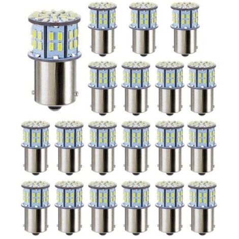 Ampoules LED Blanc 50 SMD 3014 Super 20 Pièces 1156 1141 1003 BA15S pour Camping Car Remorque Bateau