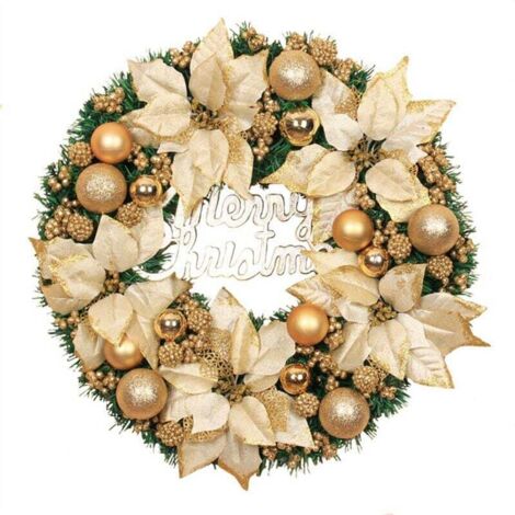 Couronne de Noël Suspendue Porte Entrée Décoration Guirlande Dorée Hôtel Centre Commercial 30cm (1/4)